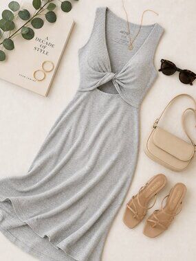 Aerie Ribbed Knit Cutout Dress Gray Size Small
